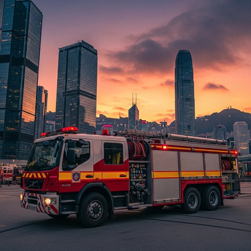 Majestic Hong Kong Fire Services Truck at Sunset