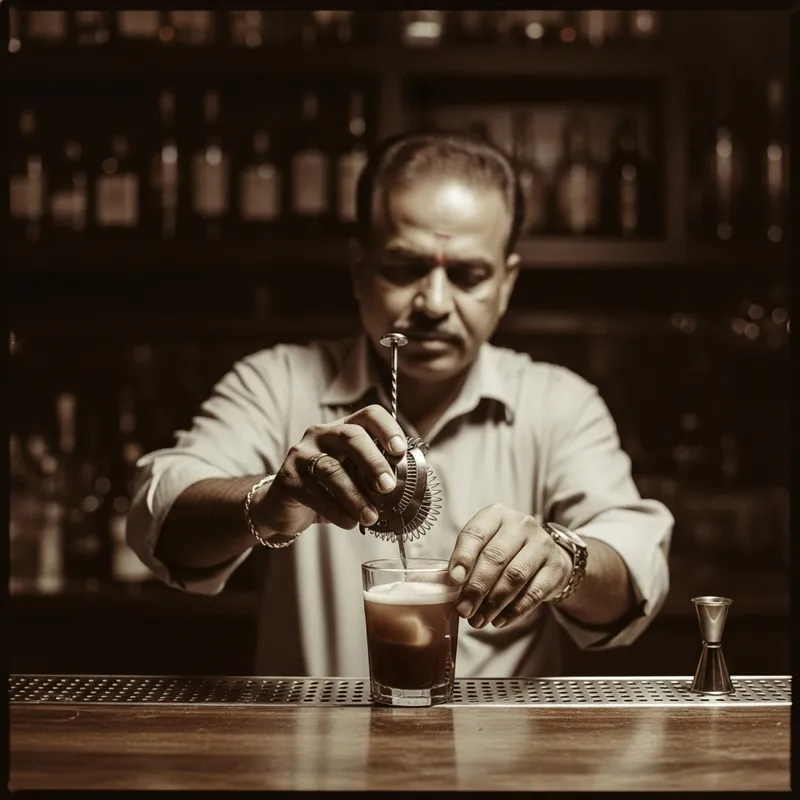 Vintage Sepia Bartender Crafting Hot Toddy | Cocktail Nostalgia