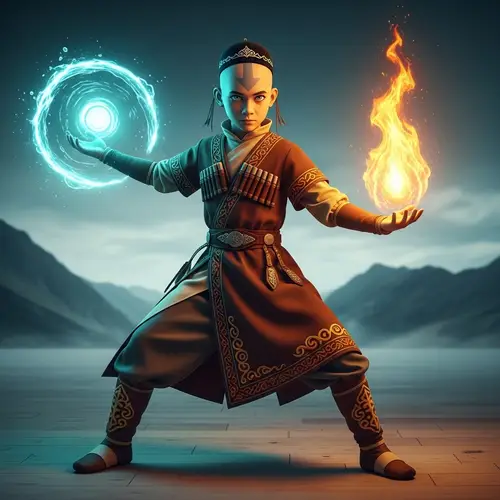 Aang Avatar in Kazakh National Attire | Element Controlling Character