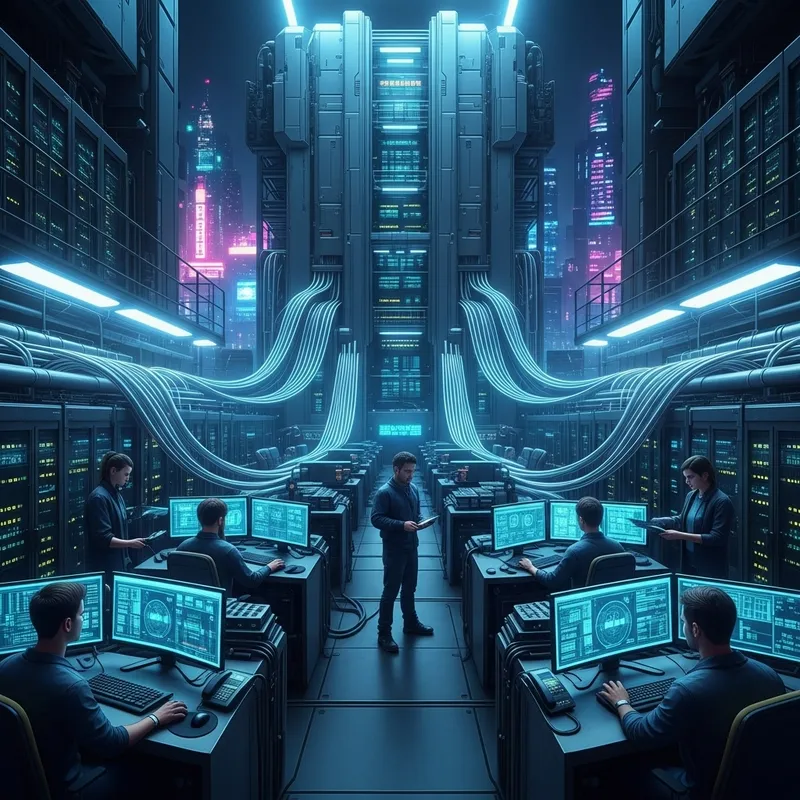 Futuristic Data Center in Cyberpunk Setting