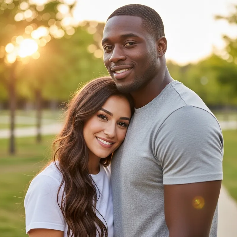 Charming Hispanic Woman & Tall Black Man Smiling Together Charming Hispanic Woman & Tall Black Man Smiling Together