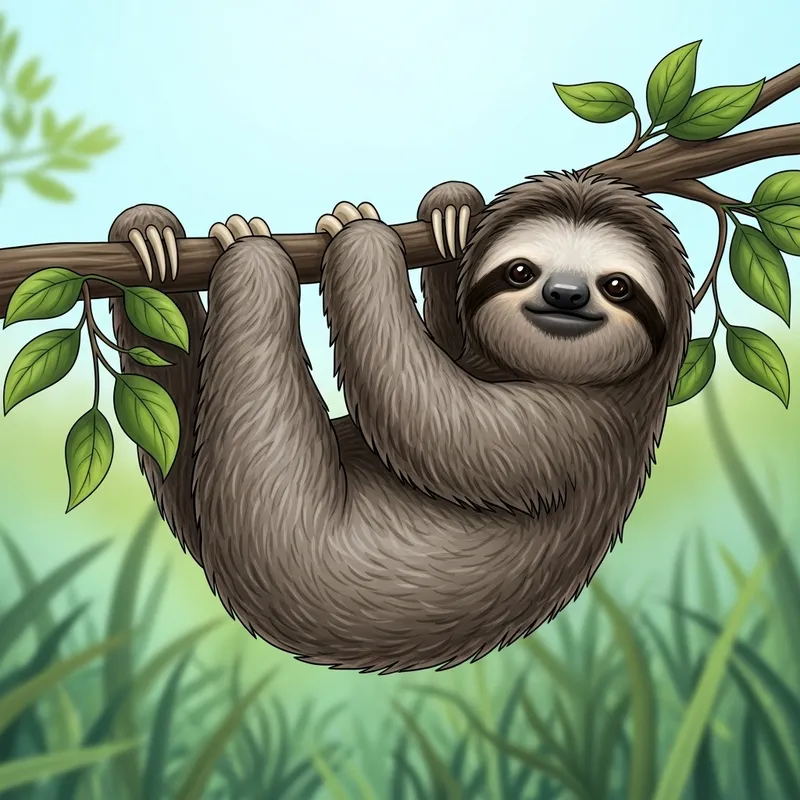 Sloth Relaxing on Tree Branch
