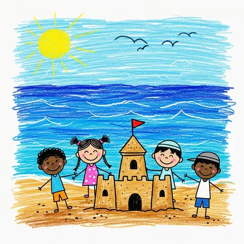 Child's Cheerful Beach Landscape Art