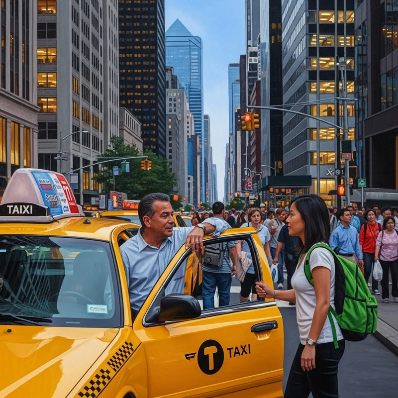 Vibrant Taxi Scene - City Street Urban Diversity
