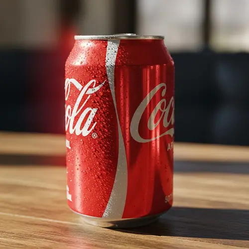 Chilled Can of Cola on Wooden Table