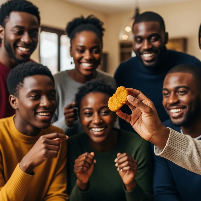 Black Individuals Enjoying a Golden Chicken Nugget