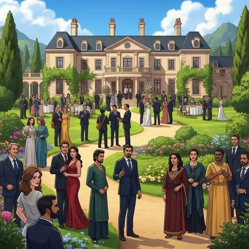 Luxurious Hotel Party in Lush Green Landscape | Multicultural Celebration