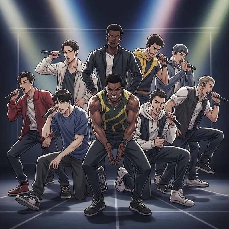 BTS Drawing: Talented Male Performing Artists | Dynamic Stage Performance