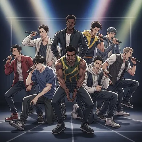 Diverse Group of Seven Talented Male Performing Artists | Dynamic Stage Performance