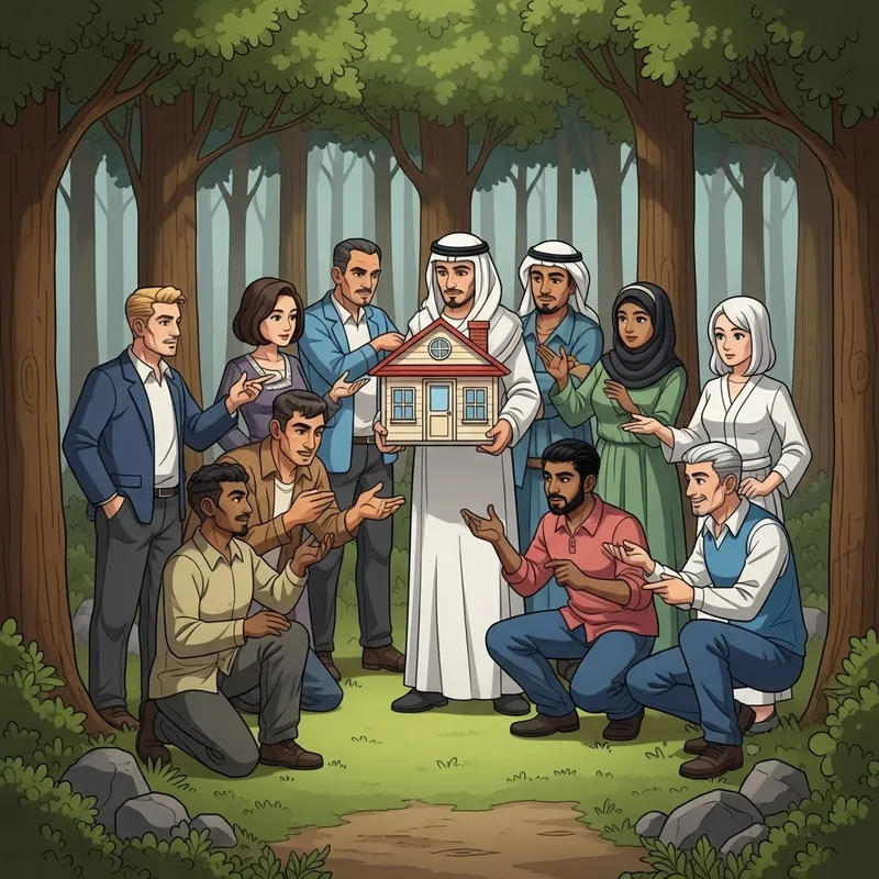 Bayanihan House Lifting: Forest Cartoon Scene