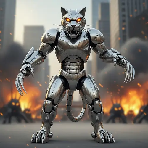 Iron Cat Avenger: Heroic Figure Ready for Battle