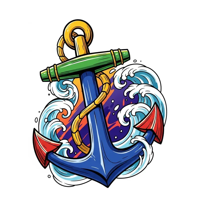 Vibrant Roman Anchor Tattoo Sketch in New School Style