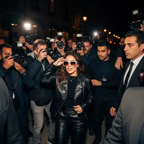 Enthusiastic Photographers Capture Lively Hispanic Musician Exiting Lavish Event