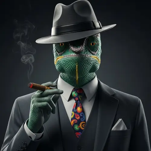 Chameleon Gangster Human with Cigar - Noir Spectacle