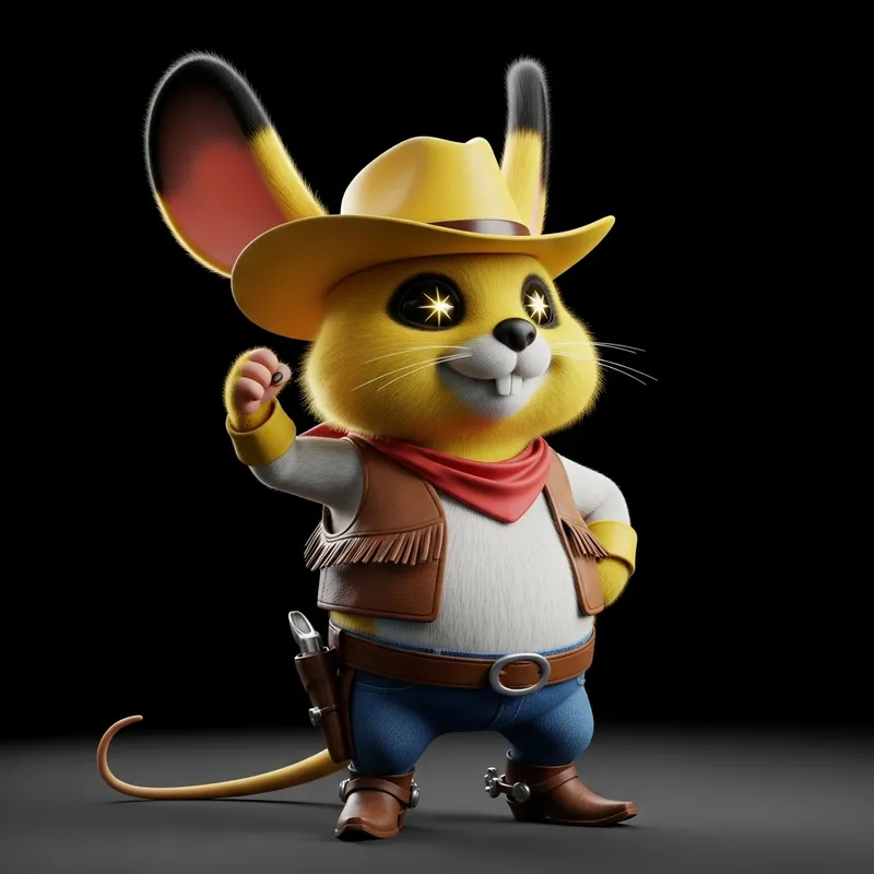 3D Pikachu Cowboy: Vibrant Yellow Hat Character in Wild West
