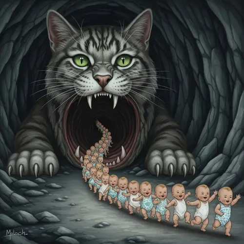 Majestic Cat Moloch: Joyful Baby Parade from Dark Cave