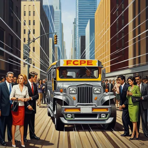 Futurism Artwork: Jeepney Modernization in Urban Scene
