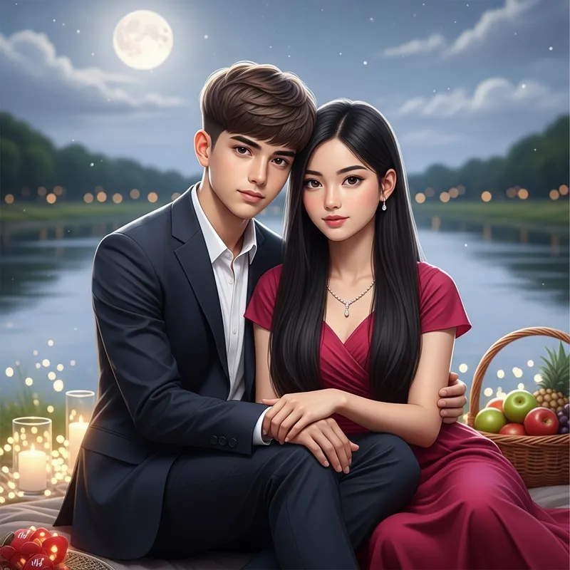 Delicate Romance: South Asian Couple by Moonlit River
