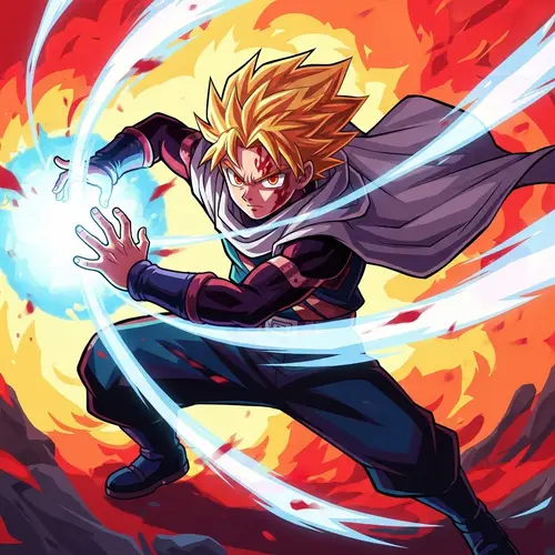 Vibrant Male Hero Character in Action - Shounen Anime Style