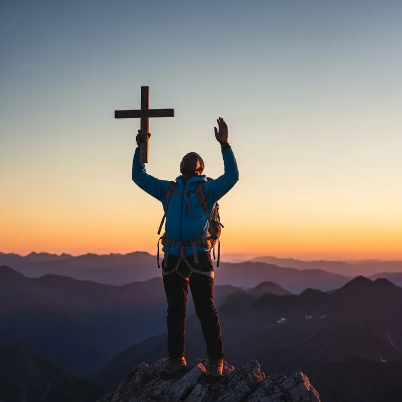 Black Man Praying at Mountain Top: Spiritual Moment Captured