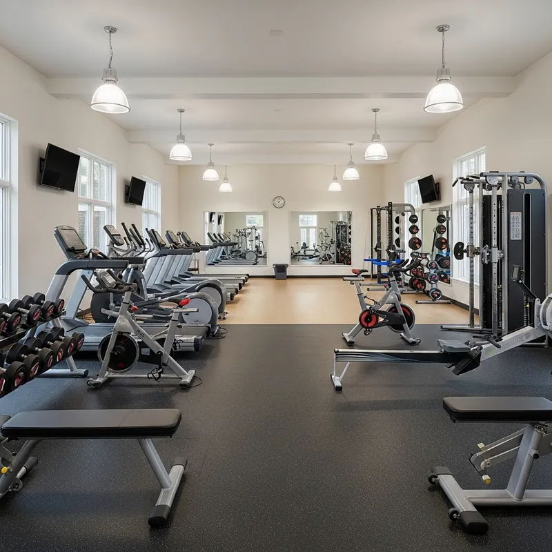 Modern Gym with Diverse Fitness Equipment Modern Gym with Diverse Fitness Equipment