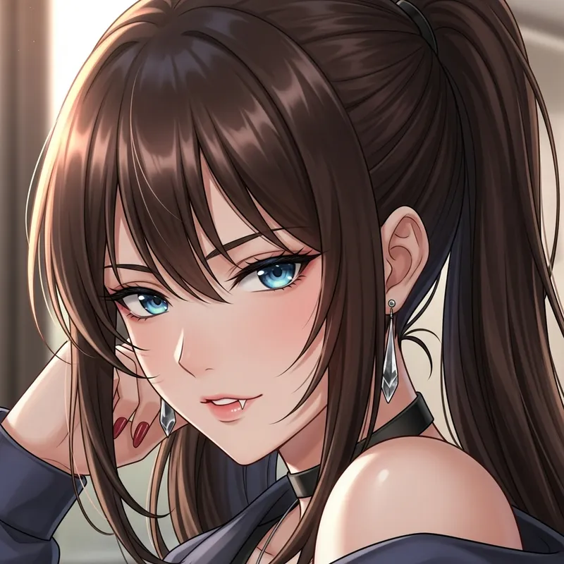 Seductive Trans Anime Girl with Blue Eyes & Ponytails