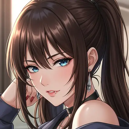 Brunette Trans Girl with Blue Eyes in Anime-Style Portrait