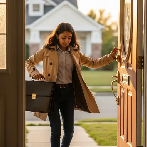 South Asian Teenage Girl Multitasking at Home with Briefcase
