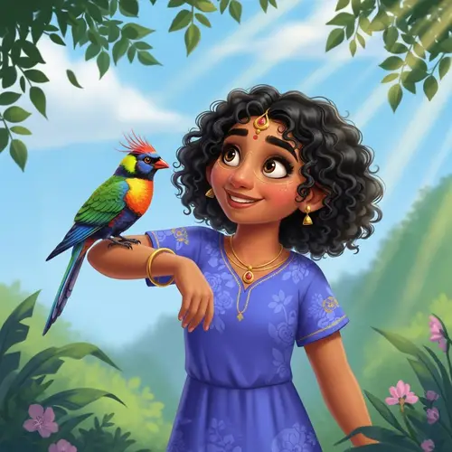 Joyful South Asian Girl with Majestic Bird | Nature Connection