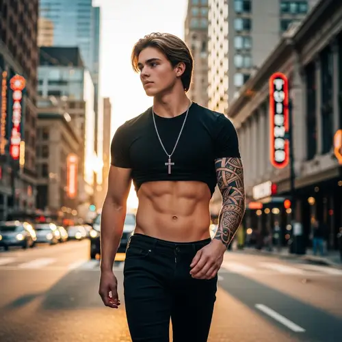 16-Year-Old Muscular Young Man with Blonde Hair and Tattoos