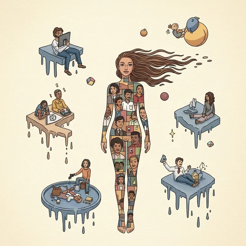 Surreal Mosaic of Interconnected Faces | Dreamlike Tranquility