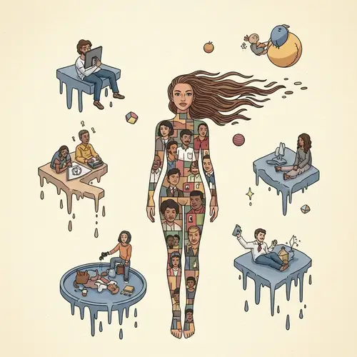 Surreal Melting Artwork with Interconnected Elements | Tranquil Scene