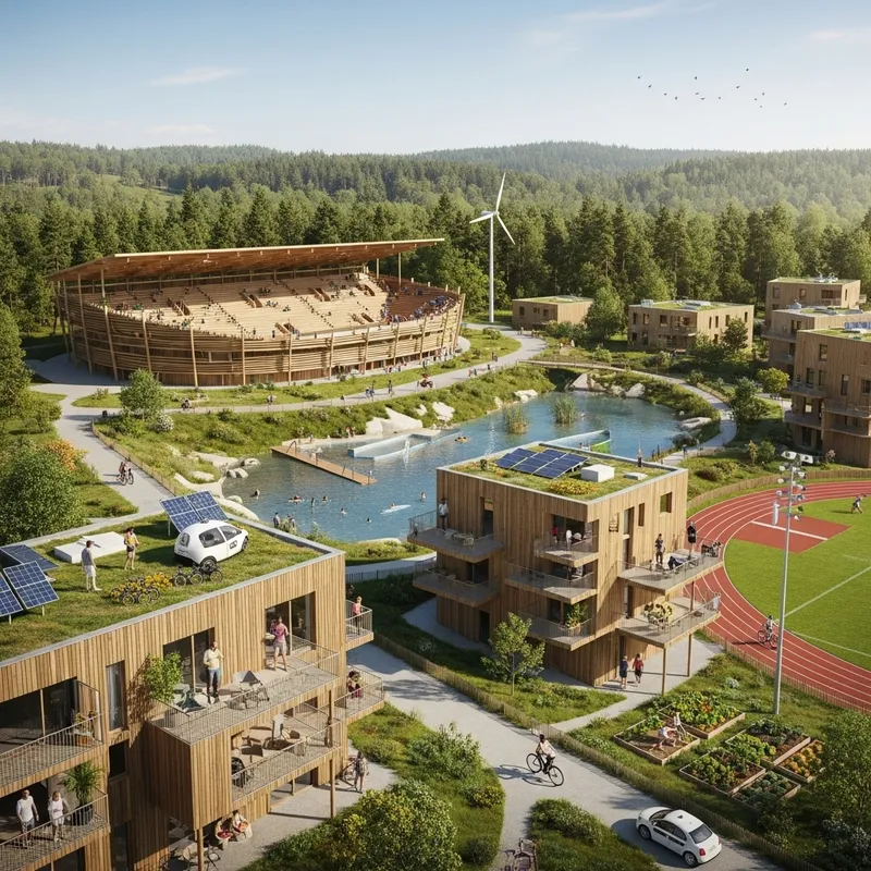 Sustainable Olympic Village | Forest Setting, Natural Pool, Green Living