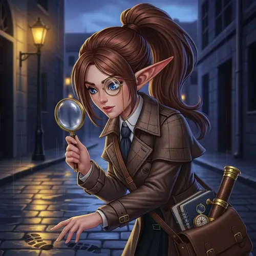 Elf Detective with Chestnut Hair and Monocle