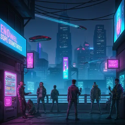 Futuristic Cyberpunk Scene in Neon Cityscape