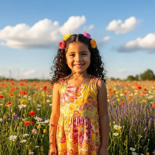 Joyful Niña in a Colorful Meadow