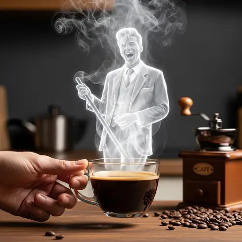 Steamy Coffee Scene with Mysterious Silhouette | Kitchen Counter