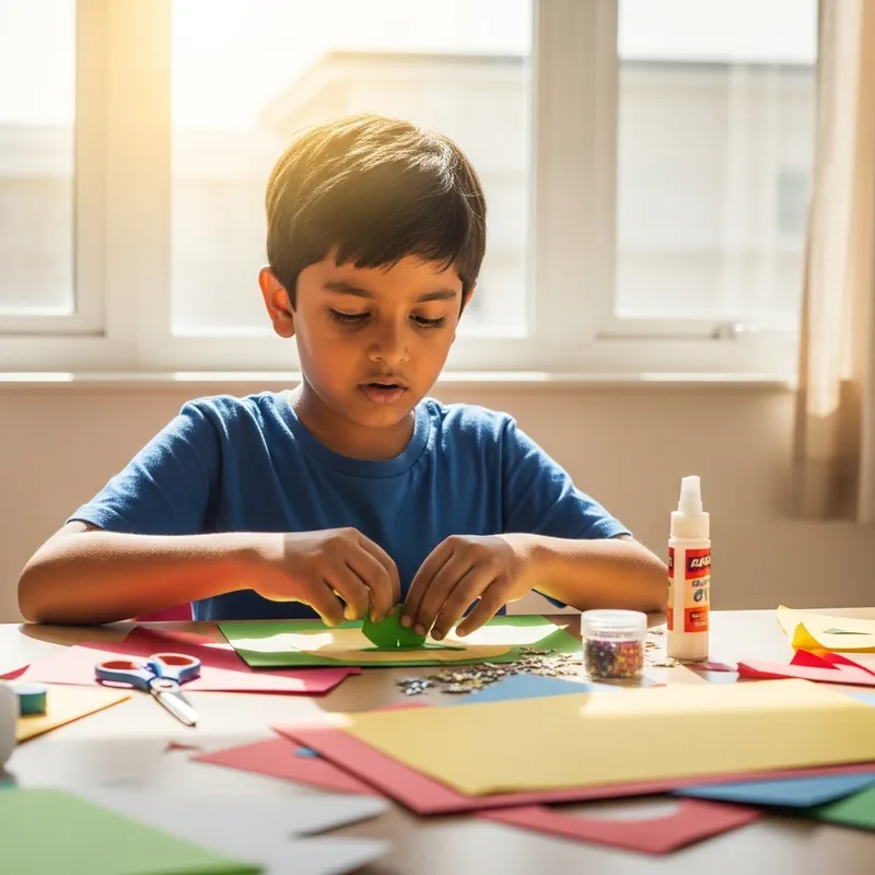 South Asian Child Crafting: Boy Engaged in Creative Project