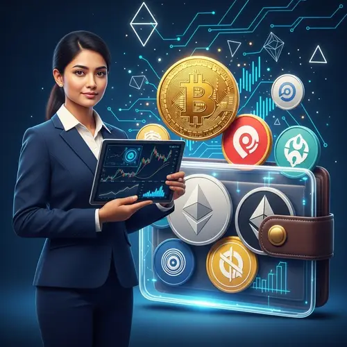 South Asian Female Cryptocurrency Entrepreneur with Digital Wallet