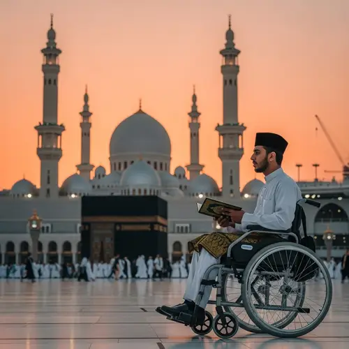 Middle Eastern Student in Wheelchair at Great Mosque of Mecca