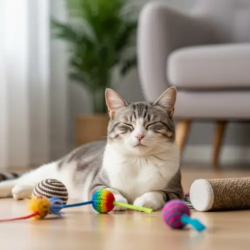 Adorable Fluffy Cat Relaxing in a Bright Room