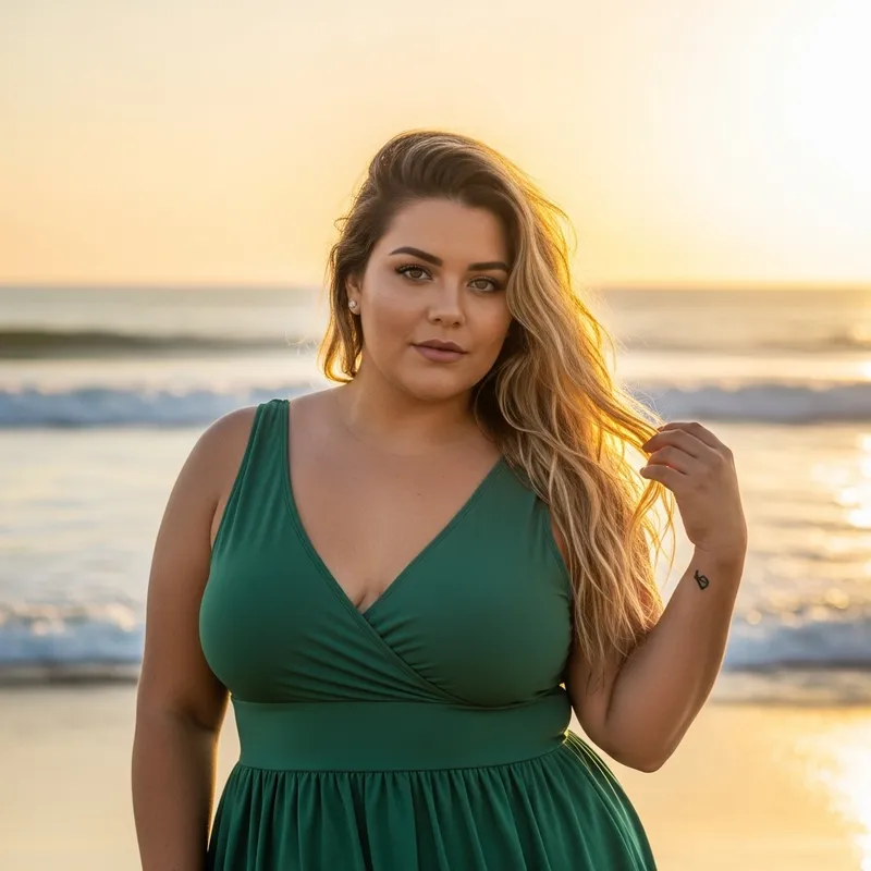 Captivating Plus-Size Woman in Ethereal Beach Portrait