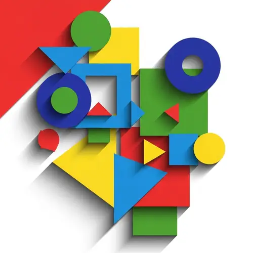 Vibrant Geometric Shapes Composition on White Background