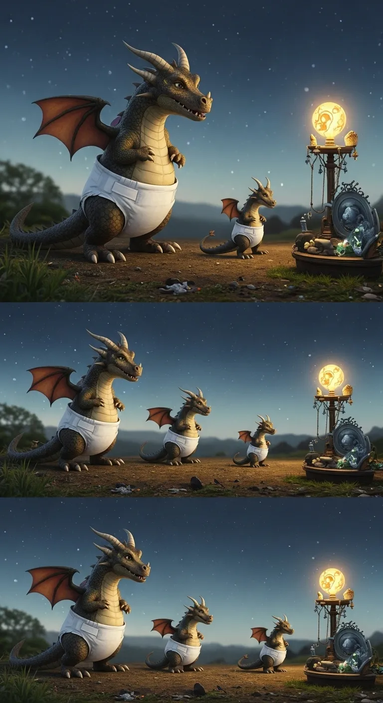 Shrinking Dragon in White Diaper Metamorphosis Shrinking Dragon in White Diaper Metamorphosis