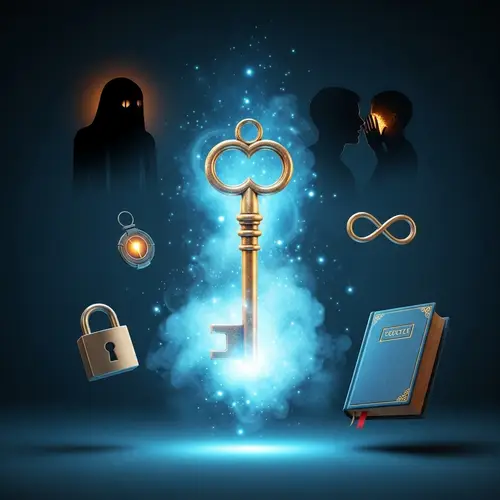 Surrealistic Mysteries: Antique Golden Key in Glowing Mist