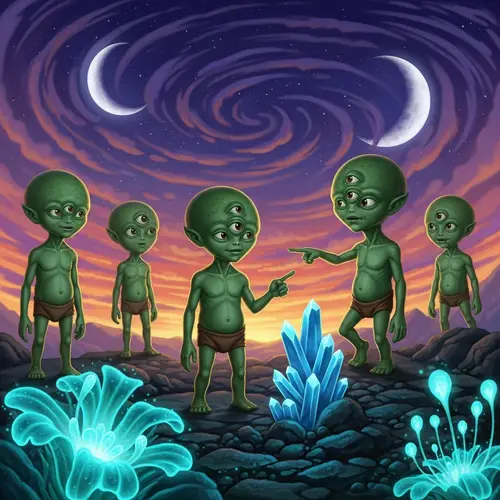 Green Three-Eyed Aliens: Imaginative Extraterrestrial Beings
