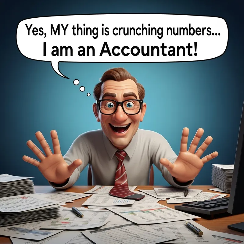 Vibrant 3D Render: Playful Accountant at Chaotic Desk