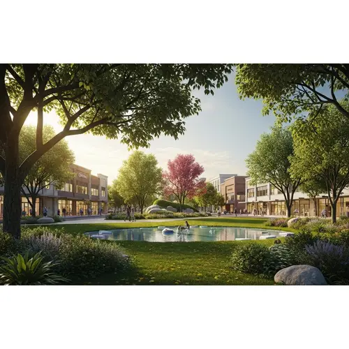 Serene 4K Ecological Park Rendering | Lush Greenery & Urban Contrast