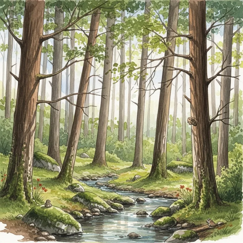 Tranquil Forest Watercolor Art
