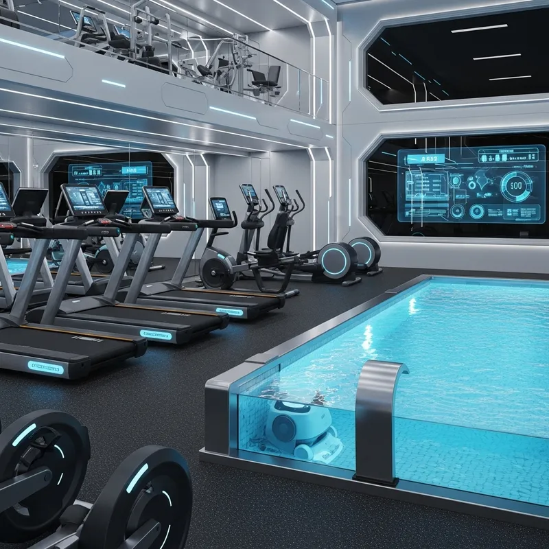Futuristic Gym with Glowing Pool - Ultimate Fitness Experience